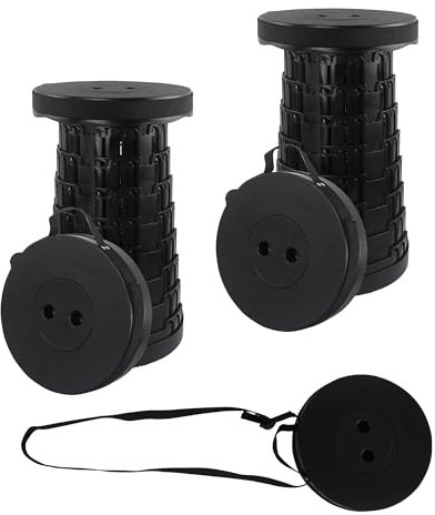 huruirui 2pcs Portable Foldable Stool Portable Retractable Stool Lightweight Sturdy Adjustable folding camping stool for Outdoor Fishing Camping Hiking BBQ Travel Rest (Black, Max 440lbs/200KG)