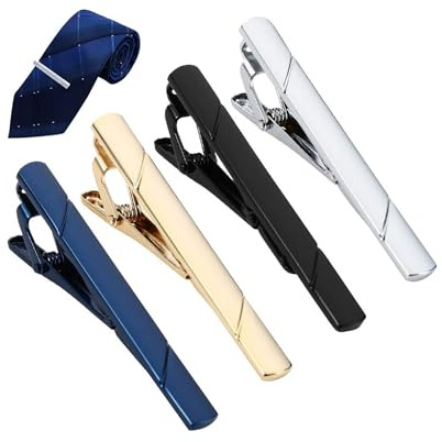Tie Clips,4 pcs Long Tie Bar Clip Set for Men Necktie Bar Pins Men's Tie Accessories for Men Daily Life Business Anniversary Engagement
