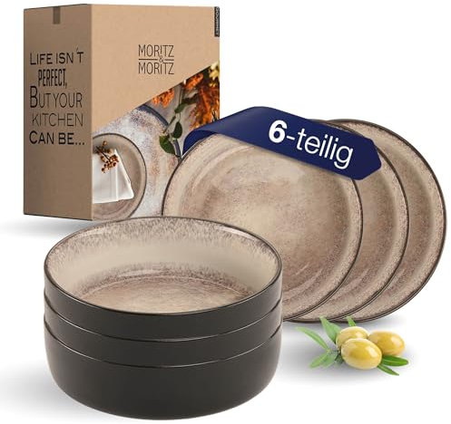 Moritz & Moritz VIDA 6x Müslischalen Beige - Stylisches und robustes Schalen Set aus Porzellan für Müsli, Suppen & Salate - Spülmaschinenfest, mikrowellengeeignet, ideal für den täglichen Gebrauch