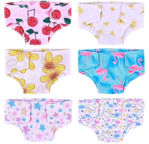 BABESIDE 6 Pcs Baby Doll Diapers Reusable for 12-15 Inch Dolls, Realisitc Baby Doll Accessories Dolls Diapers for Realistic Babydolls Underwear
