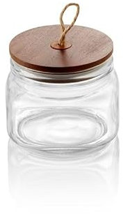 Vorratsglas mit Akaziendeckel und Schnur, 0,5 ltr., Ø 9 cm, Höhe 10 cm, Glas, Akazienholz, Silikon