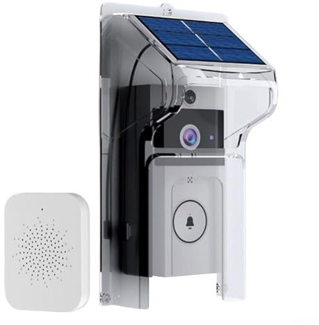 Homefurnishmall Caméra de sonnette vidéo avec panneau solaire rechargeable, protection contre les intempéries, sonnette sans fil Wi-Fi avec vision nocturne interphone bidirectionnel pour Alexa (A)