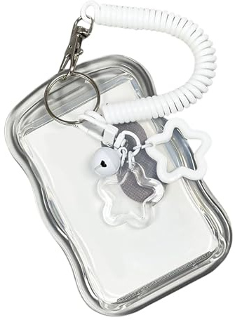 TEMOOUES Porte-cartes transparent avec breloque en forme d'étoile, pochettes pour cartes résistantes à l'eau, protège-cartes pour bus, housses de protection pour cartes de crédit, blanc