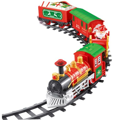 Rwigeboo Christmas Train Set Light Sound Santa on Sleigh Christmas Train Around & Under the Tree Electric Festive Toys for Kids Family Set