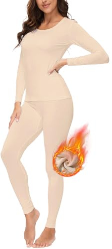 Ensemble sous-vêtements Thermiques Femme Combinaison Haut Manches Longues Pantalon sans Couture Chaud Confortable Mince Élégant - 160R3 Beige M