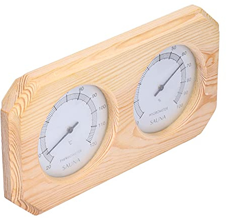 RASTKY Accessori per Sauna Termoigrometro Ad Alta Precisione con Grande Lente in Vetro Adatto per Hotel e Club 10,1x5,4x1,2 Pollici in Legno