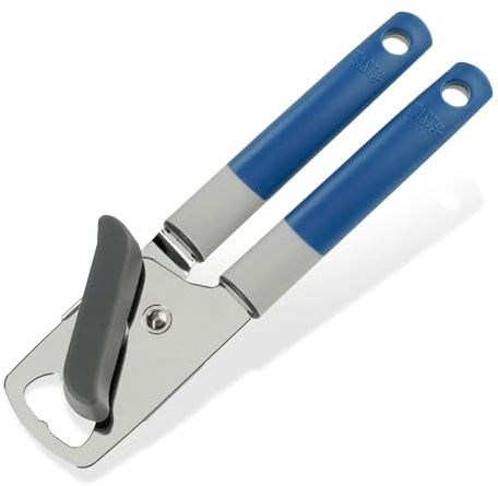Tasty Can Opener, Manual Can Opener, Tin Opener with Built-in Bottle Opener, Kitchen Utensil, Sturdy and Soft-Touch Handles, Dimensions: 21.5x5cm, Colour: Dark Blue, Grey, Silver