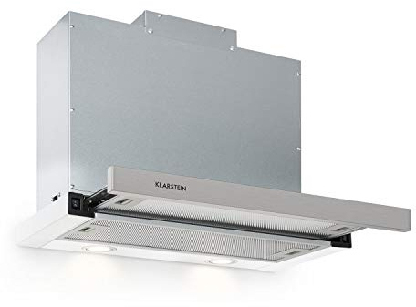 Klarstein Mariana - Cappa a Schermo Piatto, Cappa Aspirante, Cappa Sottopensile, Classe Energetica C, 500 m³/h, Ricircolo & Scarico, Luce LED, Tasti, 60 cm, Bianco