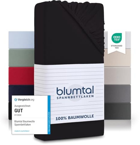 Blumtal® Baumwolle Spannbettlaken für Topper 90x200 cm Basics Jersey - Bettlaken 90x200 cm -Oeko-TEX zertifiziertes Spannbetttuch 90x200 cm - Topper Spannbettlaken 90x200 cm - Schwarz
