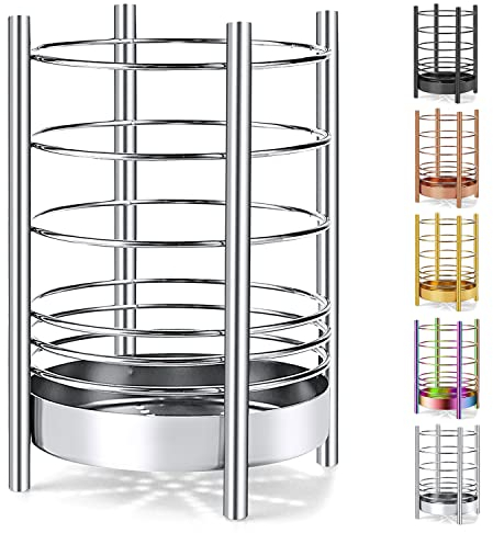 HOMQUEN Küchenutensilienhalter für Küchentheke, Edelstahl-Utensiliengefäße, Utensilien-Aufbewahrungs-Caddy-Organizer, Kochutensilien-Halter, Küchengeräte, Einfache Reinigung (Silber/7,4''x5,2'')