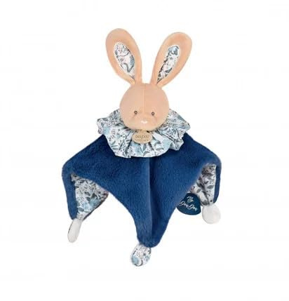 Doudou et Compagnie - Peluche Boule Lapin - 3 en 1 : 1 Doudou,1 Peluche, 1 Boule d'Eveil - 25 cm - Bleu/Blanc - Doux pour Les Câlins - Idée Cadeau Naissance - Garantie Doudou Perdu - DC3936