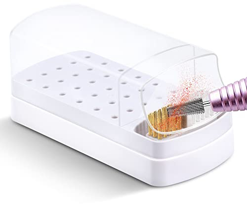 30 Löcher Nagelbohrer Halter, 2 in 1 Nagelbohrer-Bits Halter und Nagelbohrer-Bits Reinigungskoffer mit Bürsten, 30 Nagelbohrer-Bits Ständer Displayer Organizer Behälter Maniküre Werkzeuge - Weiß