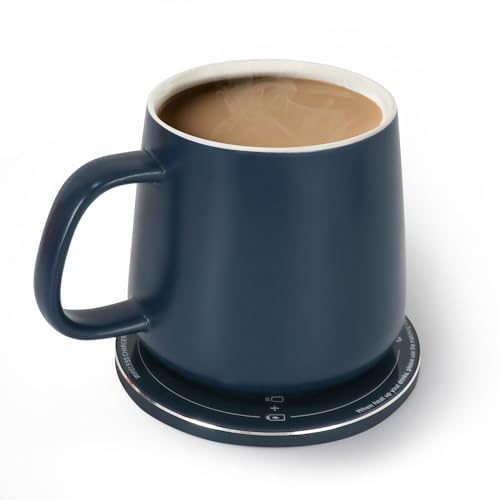 APEKX Kaffeetasse mit Auto EIN/Aus, Intelligente Temperaturkontrolle 45°C, Becherwärmer & Kabelloses Ladegerät, Home Office, Inkl. Becher, Blau