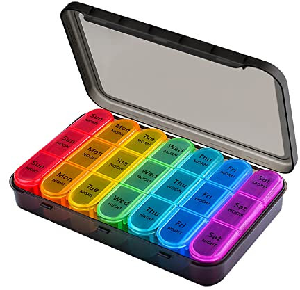 Cruxer Pill Box Organiser 7 Day 3 Times Daily Medicine Storage Box, Weekly Medication Tablet Organizer Moisture-Proof BPA Free Travel Dosette Box Dispenser Case to Hold Vitamins, Fish Oil, Supplements