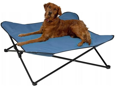 idooka Raised Dog Bed w/Bag - Foldable Camping Cot With Steel Legs & Removable Waterproof Cover - Orthopedic for Senior/Arthritic Dogs up to 35kg - Portable (Blue)