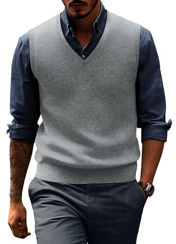 PaulJones Pullunder Herren V-Ausschnitt Elegant aus Woll Pullunder & Strickwesten für Herren XL V-Hellgrau