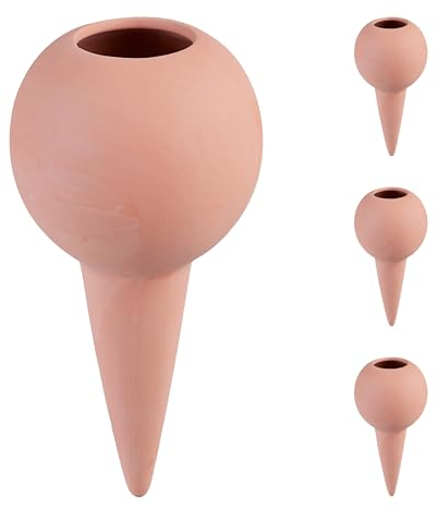 Relaxdays 4 Picos de Riego con Forma de Globo, para Botellas Pet de 1,5 L, para Plantas de Interior y Balcón, Terracota, Cerámica, 18 x 9 cm