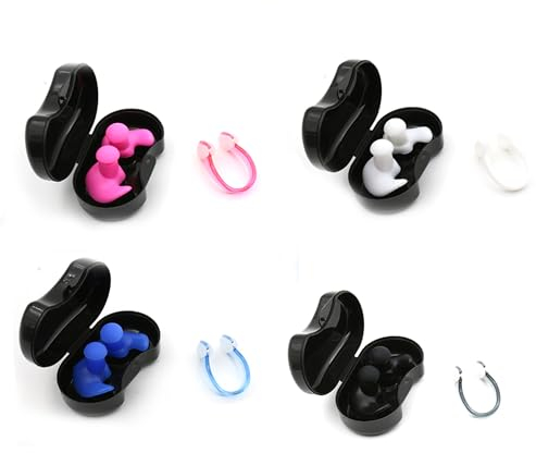 CHENNAN 4 Sets Silikon Ohrstöpsel mit Nasenklammern Schwimmen Silikon-Ohrstöpsel-Set Nasenklammer Schwimmen Gear mit Aufbewahrungsbox für Schwimmer, Duschen und Andere Wassersportarten (4 Farben)