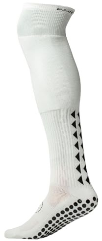 Gain The Edge Full Length Grip Socks for Men, Anti-Slip Football Socks, Breathable Non Slip Athletic Socks for Soccer, Running, Basketball, Yoga, White, L