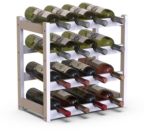 BAKAJI Cantinetta Portavino in Legno Bambù con 16 Scomparti per Vino Champagne, Portabottiglie da Terra, Cantina per Angolo Bar, Salotto, Cucina, Bistrot, Ristorante, 43.5 x 25 x 43 cm (Bianco)