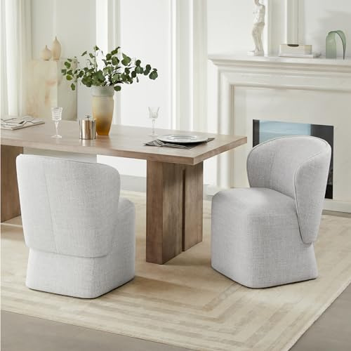 KISLOT Upholstered Dining Chair with Casters No Assembly Linen DeskChair Wingback Single Sofa for Kitchen Diningroom Bedroom Readingroom,2 PCS,Light Grey