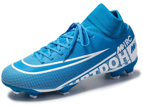 Fußballschuhe Herren High Top Spike Turf Cleats Professionelle Fussballschuhe Athletics Trainingsschuhe Outdoor Fußball Stiefel (Blau, Erwachsene, Herren, 40, Numerisch, EU Schuhgrößensystem, M)