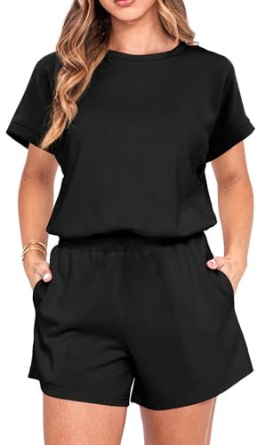 IWOLLENCE Co Ord Sets for Women 2 Piece Outfits Elegant Loose Fit Women's Summer Set with Pockets and Split Hem (Black, L)