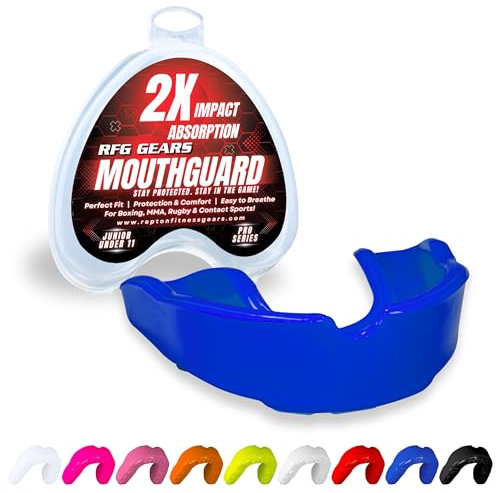 Mouthguard, Adult and Junior Gum Shield Slim Fit with Case for Boxing, Martial Arts, Judo, MMA, Rugby, Karate, Hockey and Other Contact Sports (Blue, Junior (Under 11))