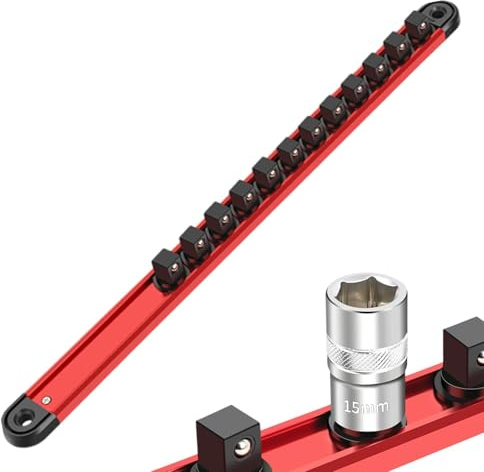 Magnetic Socket Organizer, Aluminum Alloy Socket Rack, 16.14 Inches Toolbox Organizer For Wrench, Screwdriver, And Mechanic Tools Storage And Organization