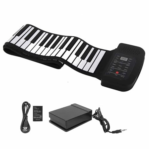 Rulla Upp Tangentbord Piano, Bärbart Tangentbord Piano med Pekkontrollpanel Silikon 88 Tangenter Rulla Upp Pianotangentbord Handrulle Piano Pedagogisk Vikbar Piano för Nybörjare Lärande (88 nycklar