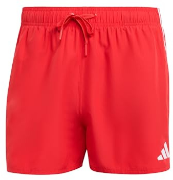adidas Uomo 3 Stripes Swim Shorts 3 Inch, Pure Ruby/White, S