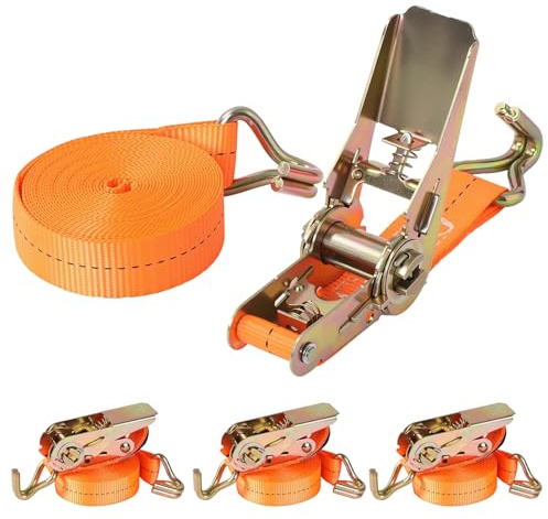 YUZHEDM 4 cinghie di tensione con cricchetto, cinghie di ancoraggio con cricchetto e gancio con gancio 2,5 cm x 8 m cinghie per trasporto di materiale per portapacchi auto
