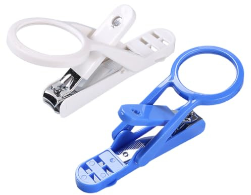 MOTHNUR 2Pcs Rotatable Magnifying Glass Nail Clippers for Hamster and Hedgehog, Small Pet Paw Cutters White and Blue Handles, Precise Grooming Tool for Pet Living Supplies