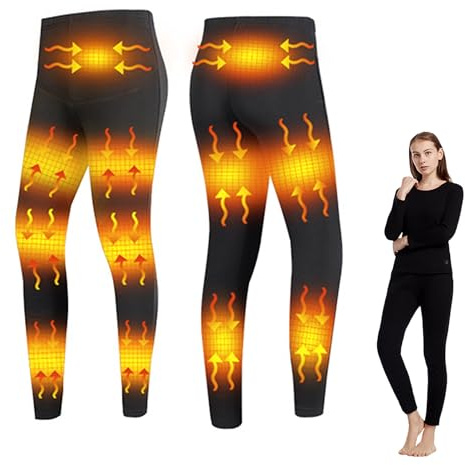 PQVMZQEMQ Pantaloni riscaldati da Donna, 12 Zone di Riscaldamento, Leggings riscaldati elettrici, 3 impostazioni di Temperatura, Mutande Lunghe Termiche per la Caccia