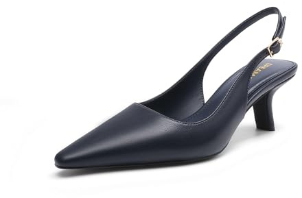 DREAM PAIRS Women's Slingback Kitten Heels - 2.36 Inch Low Heel Pointed Toe Pumps, Comfortable Closed Toe Dress Shoes for Office Work, Classic Holiday Heels,Size 10,Navy,SDPU25092W