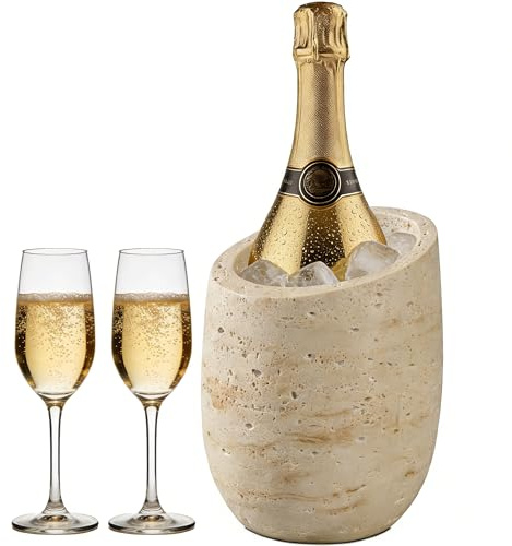 750ml Wine Chiller Bucket & Champagne Cooler – Travertine-Textured Resin Bucket for Rapid Cooling, Perfect for Home Bar, Kitchen, Party, or Bar Cart Decor – Ideal Wine Lovers Gift (Beige)