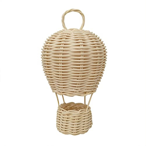YiNLuax Colgante pequeño de ratán hecho a mano con globo aerostático para decoración del hogar, dormitorio, sala de estar, decoración de pared de globo de aire caliente de ratán