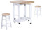 HOMCOM 3PC Wooden Kitchen Cart Mobile Rolling Trolley Folding Bar Table Two Stools Dining Chair Storage Shelf w/2 Drawers & 6 Wheels