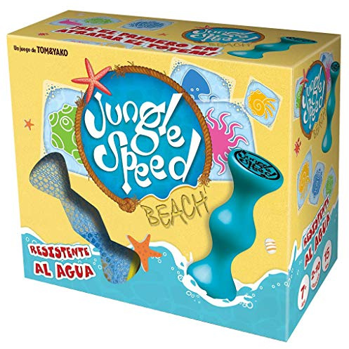 Asmodee Jungle Speed Beach, Juego de Mesa Divertido para Adultos y Niños, Juega en la Piscina y Playa, A Partir de 7 Años, De 2 a 10 Jugadores, 15 Minutos por Partida, Español