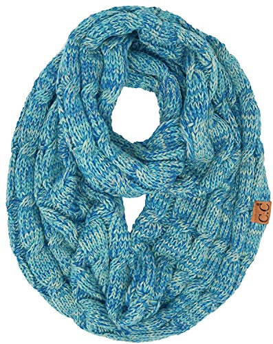 Funky Junque Infinity Scarf for Women – Oversized Wrap, Chunky Layer, Colorful Sweater Accessory, Winter Styles, Fall Fashion - 4 Tone Mix - Turquoise, Grey, Blue, Ivory