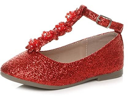 AJVANI T-BAR Glitter Wedding Bridesmaid Shoes Ballerinas Size 34 Red
