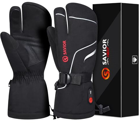 SAVIOR HEAT Guanti Riscaldati per Uomini e Donne, Guanti Riscaldati a Batteria Elettrica Ricaricabile per Sci Ciclismo Motociclismo Escursionismo Alpinismo Corsa a piedi Campeggio