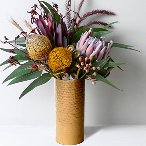 Jarrón para flores, Olly & Rose, metal templado, dorado, 23 cm de alto