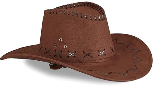 Smilbaley Cappello da Cowboy, Cappello da Cowboy in Pelle, Appello Cowboy Donna, Cappelli Western da Cowgirl per Bambini Cappello da Sole per Adulti Cosplay All'aperto(Marrone Scuro)
