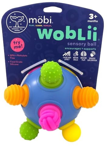 Mobi Woblii Sensory Ball - Sensory Activities for Toddlers and Kids, BPA-Free and Food Grade Silicone Teething Toy, Montessori Learning Games - for 3 Month Old and Up