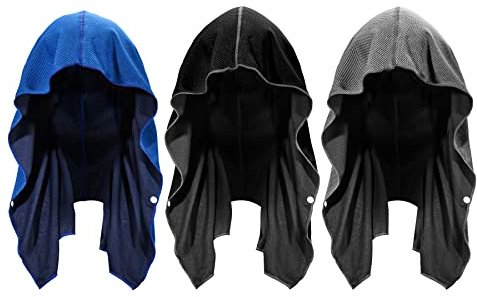 Sukeen Lot de 3 serviettes rafraîchissantes à capuche - Séchage rapide - Absorbantes - Pour le cou et le visage - Pour le sport, l'entraînement, le camping, le cyclisme - Collier rafraîchissant - Bleu