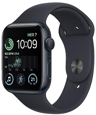 Apple Watch SE (2ᵉ génération) (GPS, 44mm) Montre connectée - Boîtier en Aluminium Minuit, Bracelet Sport Minuit - Regular. Suivi de la Forme Physique et du Sommeil, détection des Accidents