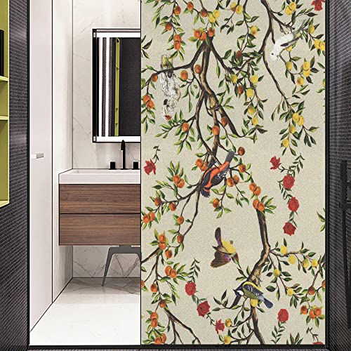 Lumanduo Fensterfolie, Privatsphäre, statische Haftung, Aprikosenbaum, Glas, Vinyl, nicht klebend, Sichtschutzfolie, Buntglas-Aufkleber für Badezimmer, Glastür, Fenster, Tönung, 88 x 200 cm
