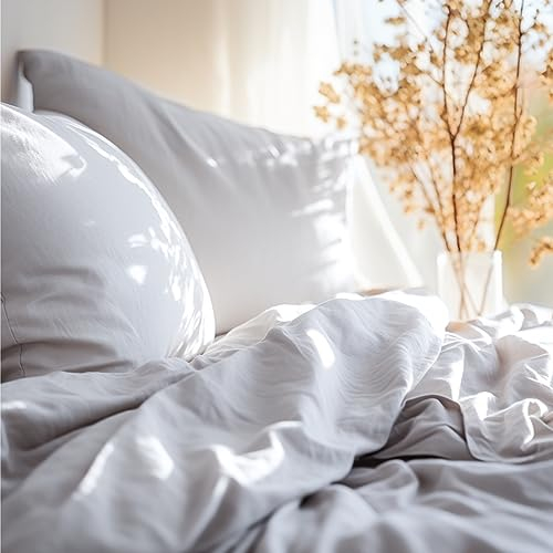 pure shores - Leinen Bettwäsche 200x200 | 100% französische Leinenbettwäsche | Oeko-TEX | Reißverschluss | 2 Kissen 80x80 | Weiß