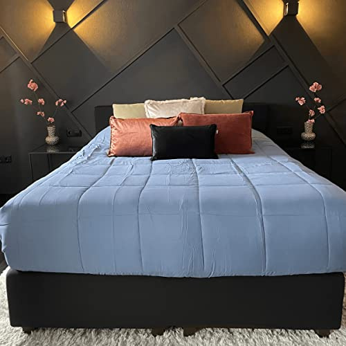 Zelesta Easybed 4-Jahreszeiten Bettdecke ohne Bezug – Bettwäsche für Winter und Sommer, warm, Daunen, waschbar, ohne Bezug (Blau & Mastix, 140 x 200 cm)